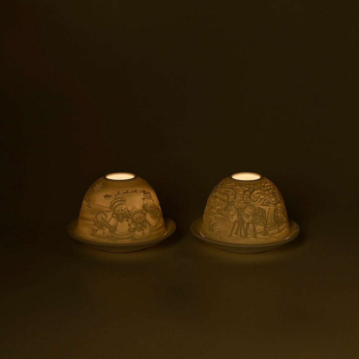 Set of 2 Snowmen Pattern Porcelain Candle Holder With LED Light - White 7827063 4