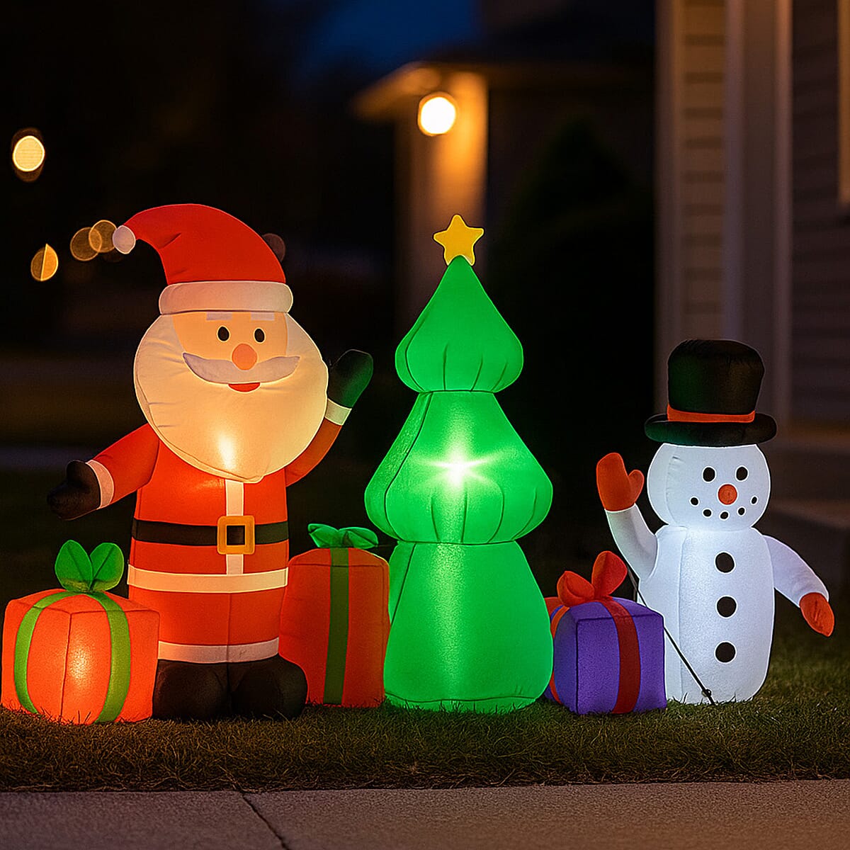 Christmas Inflatable Outdoor Decoration with LED Light featuring Santa Claus with Snowman 7827217 1