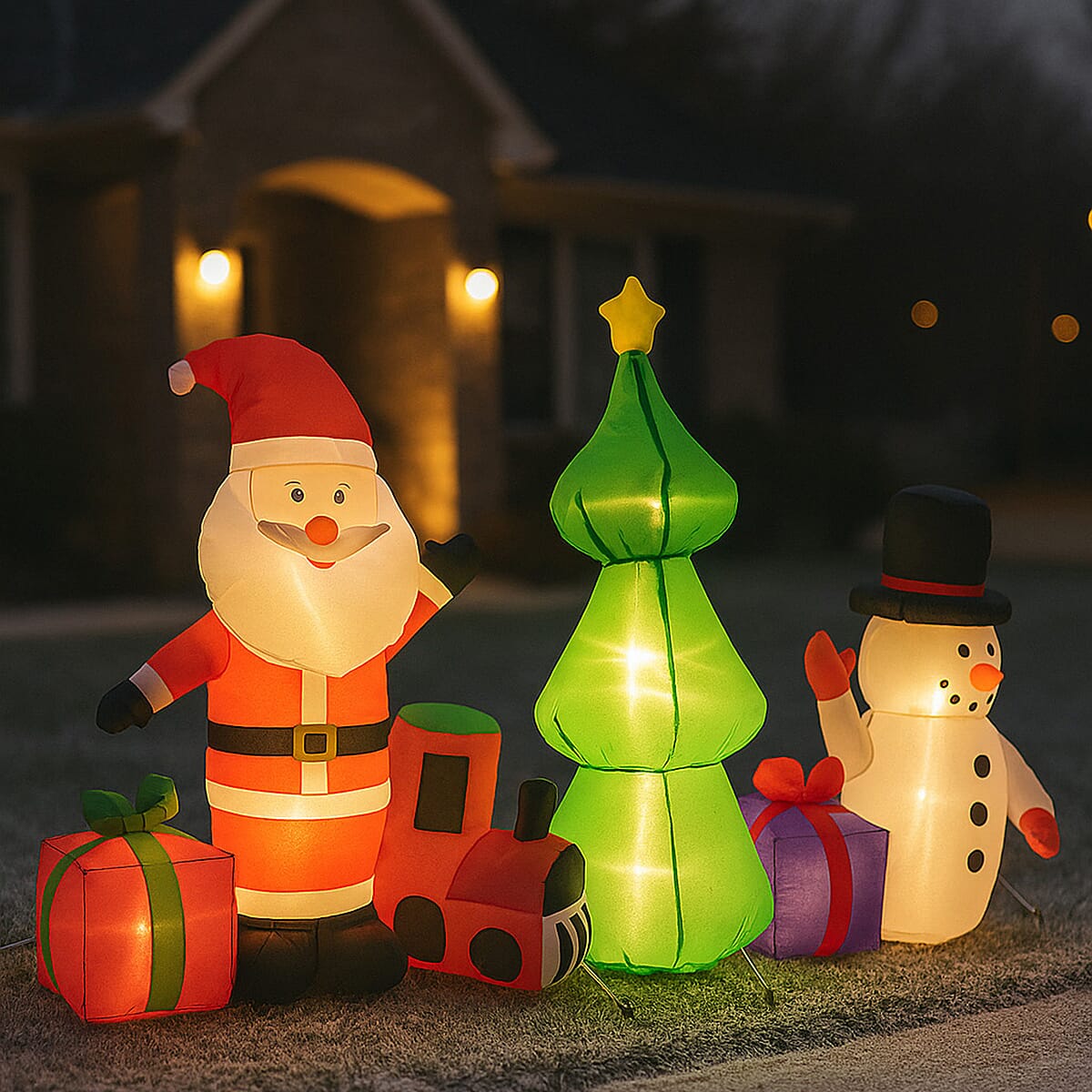 Christmas Inflatable Outdoor Decoration with LED Light featuring Santa Claus with Snowman 7827217 2