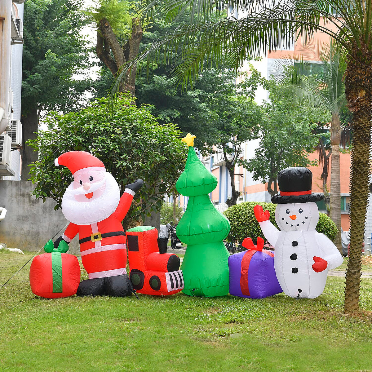 Christmas Inflatable Outdoor Decoration with LED Light featuring Santa Claus with Snowman 7827217 4