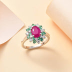 John Saul Ruby, Emerald and Moissanite Floral Ring in Rhodium Overlay Sterling Silver 2.48 Ct._7827485_1