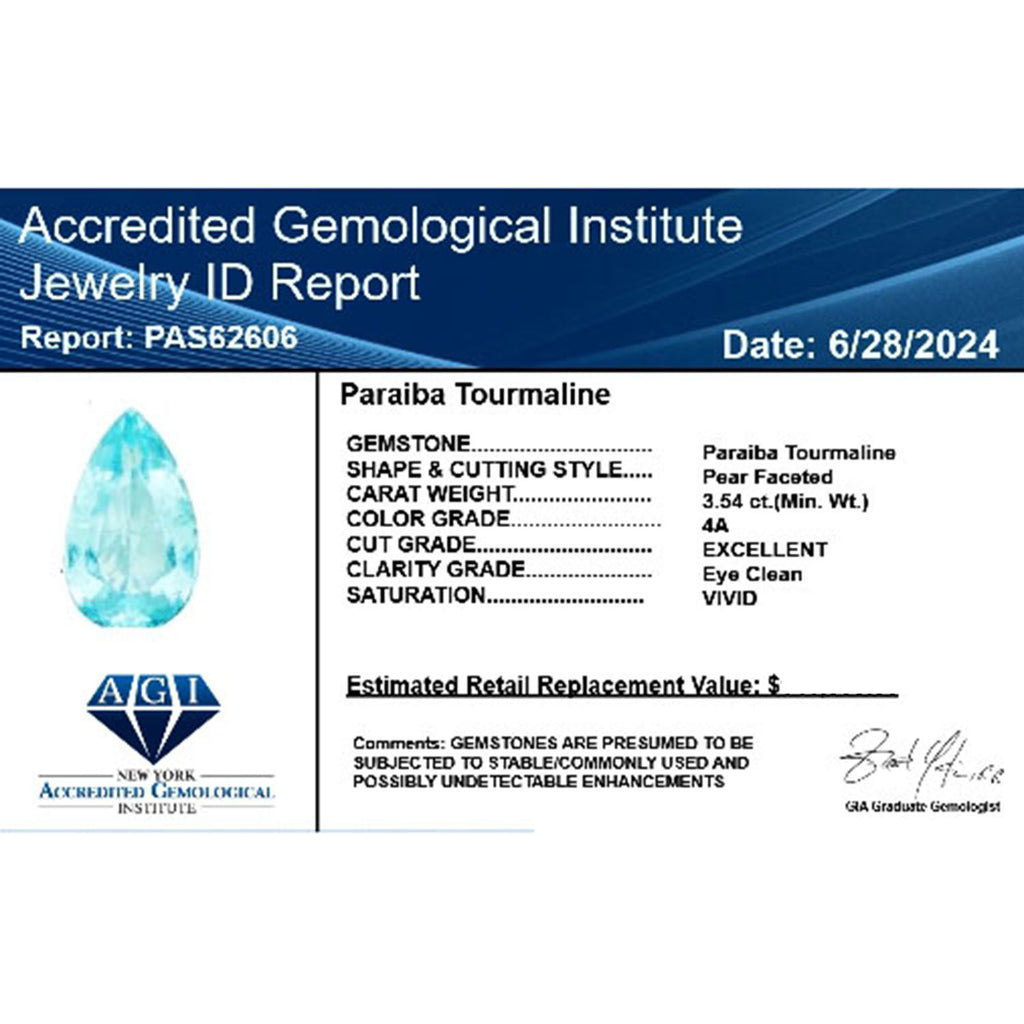 Certified and Appraised AAAA Paraiba Tourmaline Loose Gemstone (Pear Shape) 3.54 ct._7827609_5