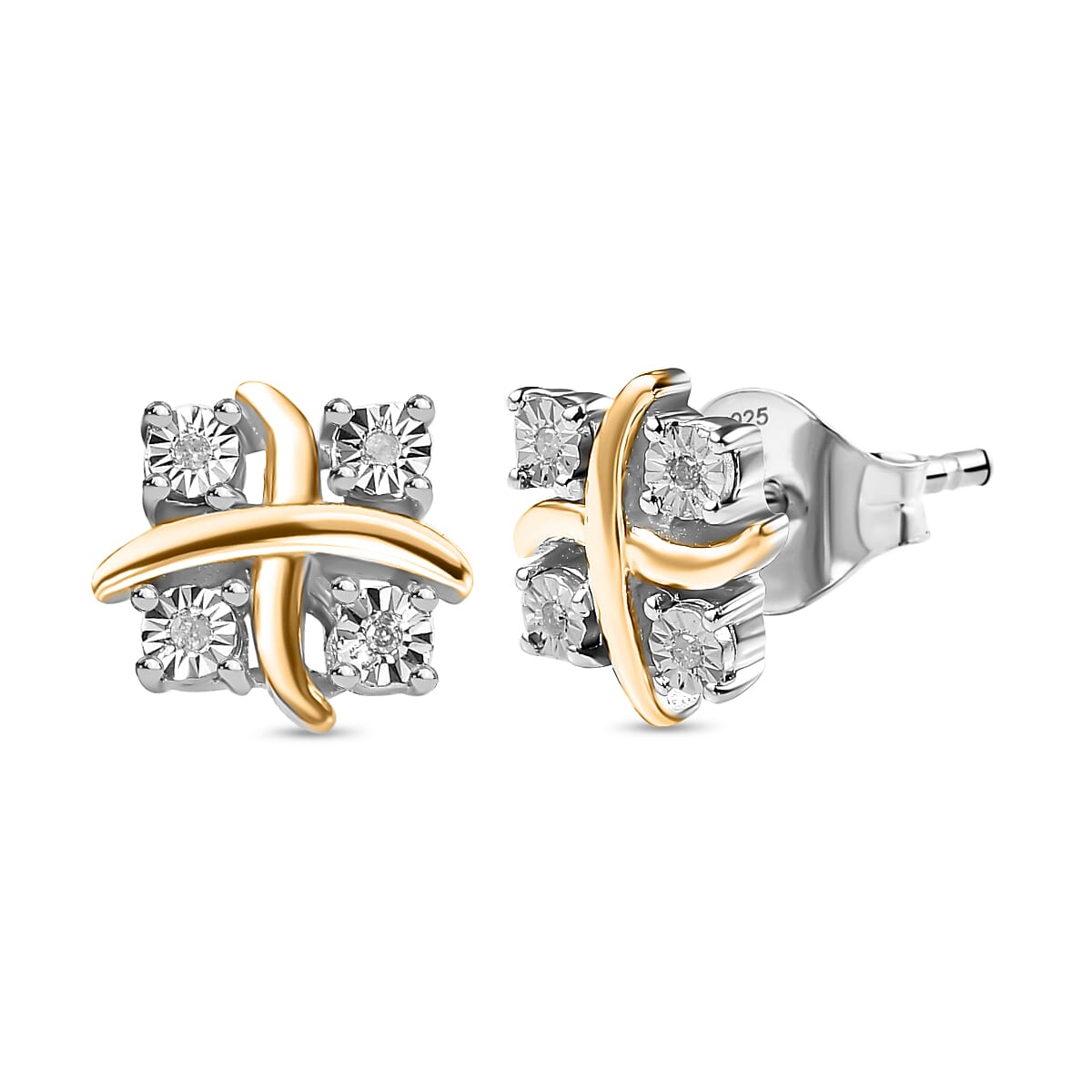 Designer Inspired One Time Closeout Diamond Earrings With Push Back in 14K Gold Plated Overlay Sterling Silver 7827642 0