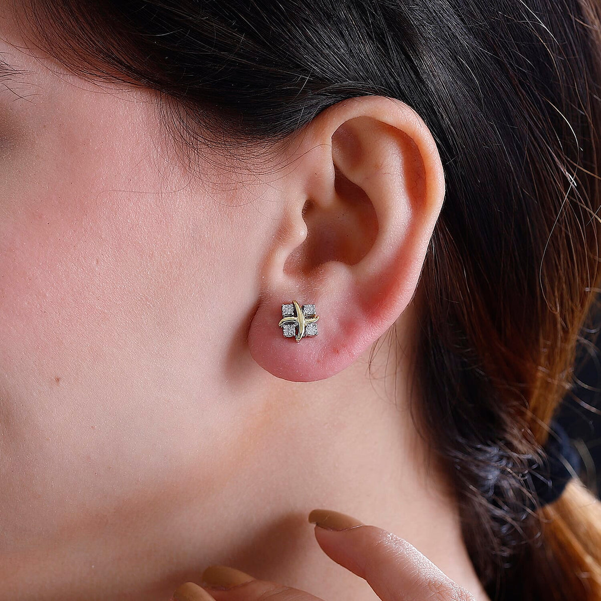 Designer Inspired One Time Closeout Diamond Earrings With Push Back in 14K Gold Plated Overlay Sterling Silver 7827642 3