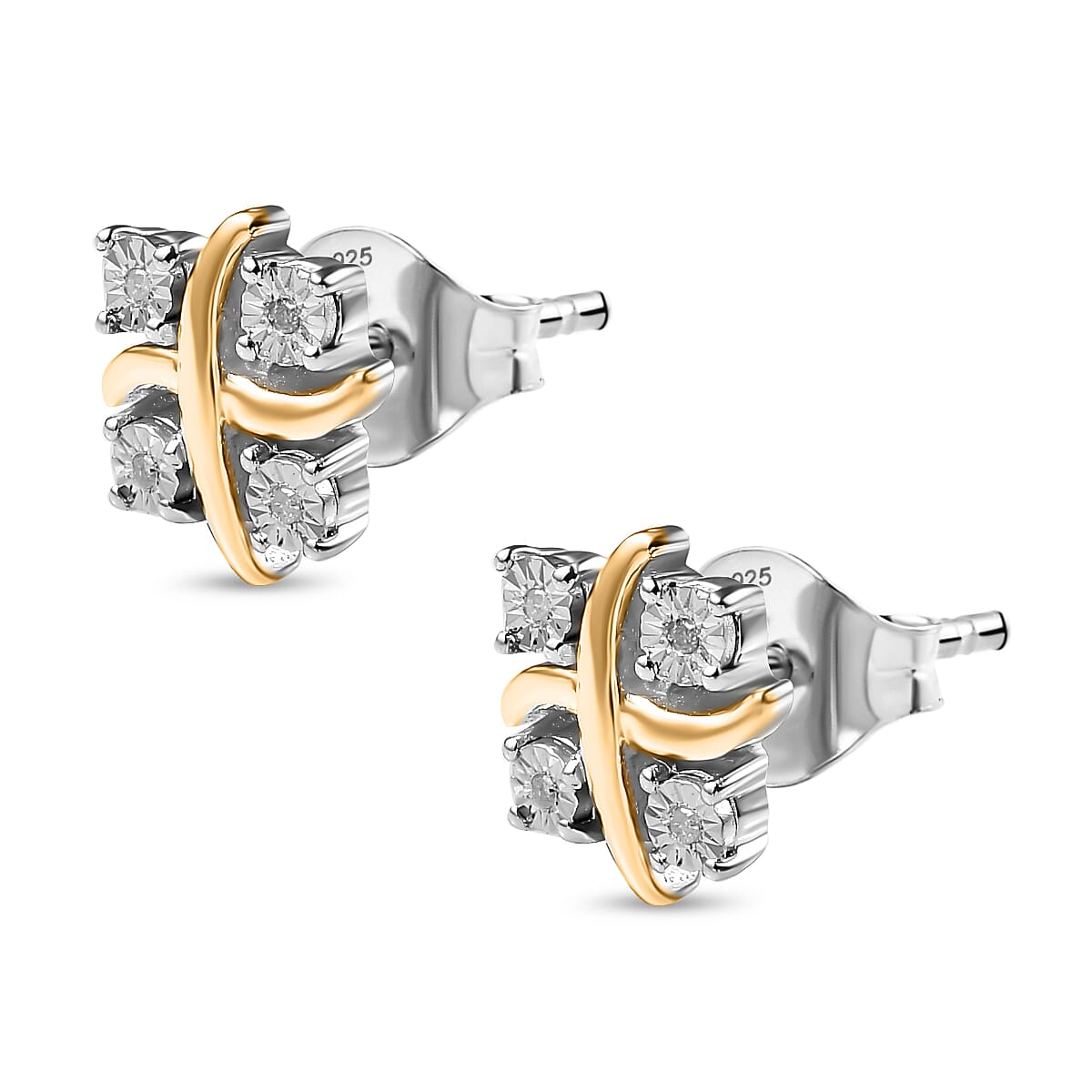 Designer Inspired One Time Closeout Diamond Earrings With Push Back in 14K Gold Plated Overlay Sterling Silver 7827642 4