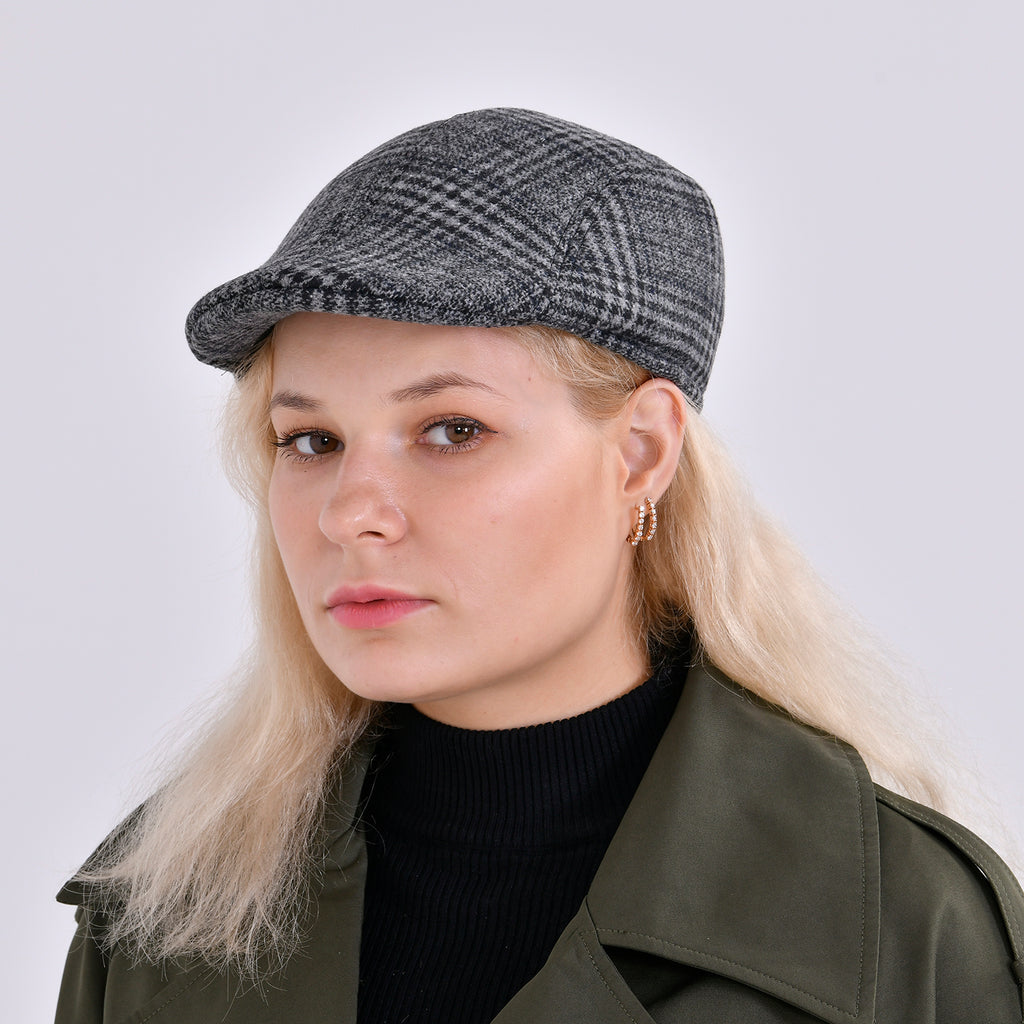 Snapback Vintage Checked Flat Cap (57 cm) - Dark Grey_7827733_2