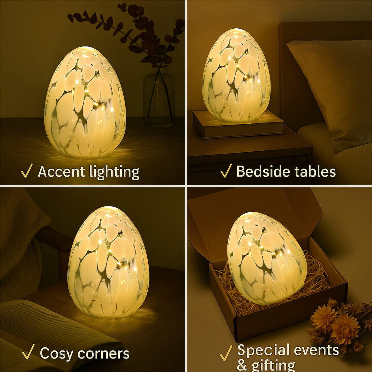 Ambient Egg Glass LED Lamp with String Lights (3xAA Battery not incl.) 7829159 3