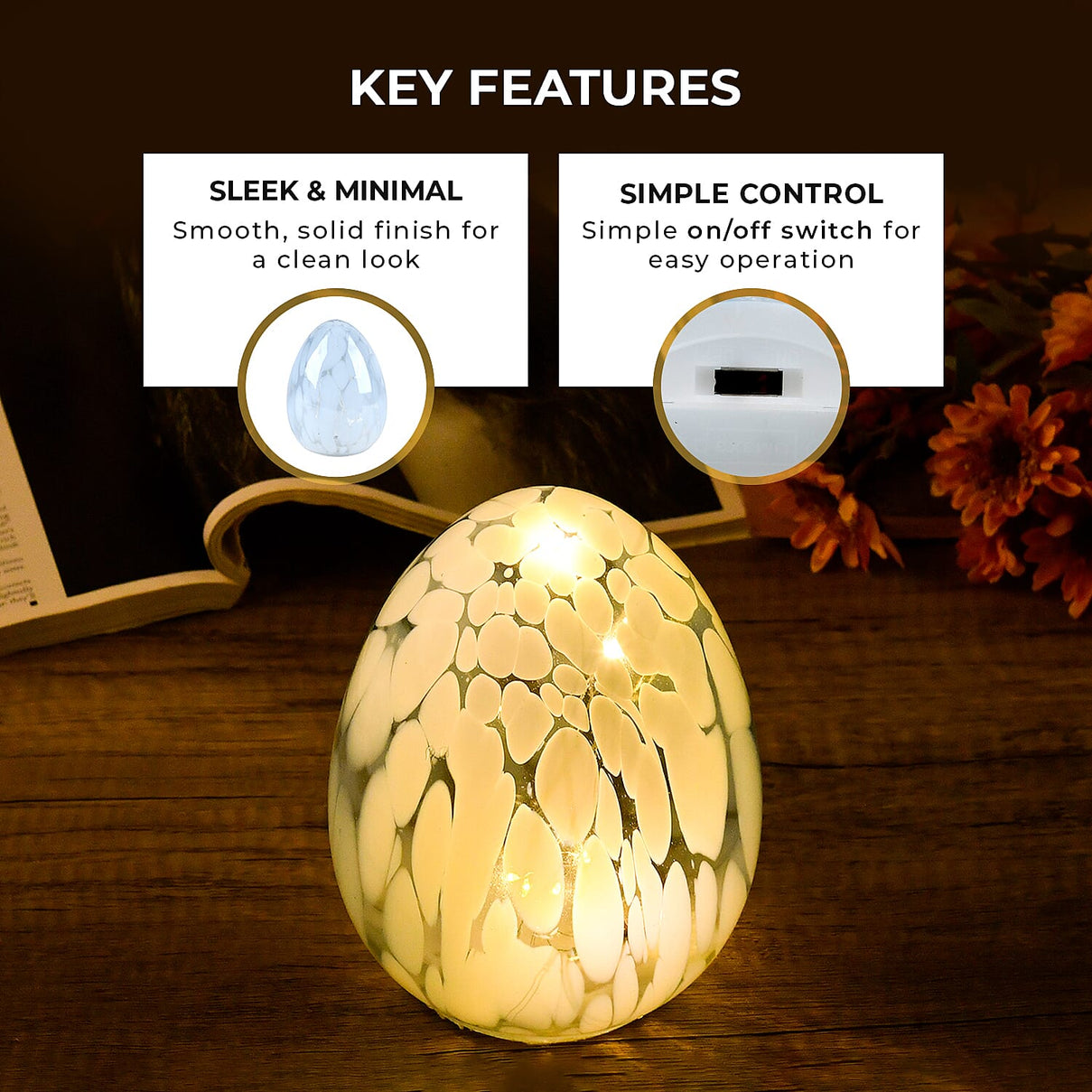 Ambient Egg Glass LED Lamp with String Lights (3xAA Battery not incl.) 7829159 6
