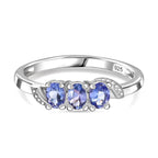 Premium Tanzanite Trilogy Ring in Platinum Overlay Sterling Silver_7830014
