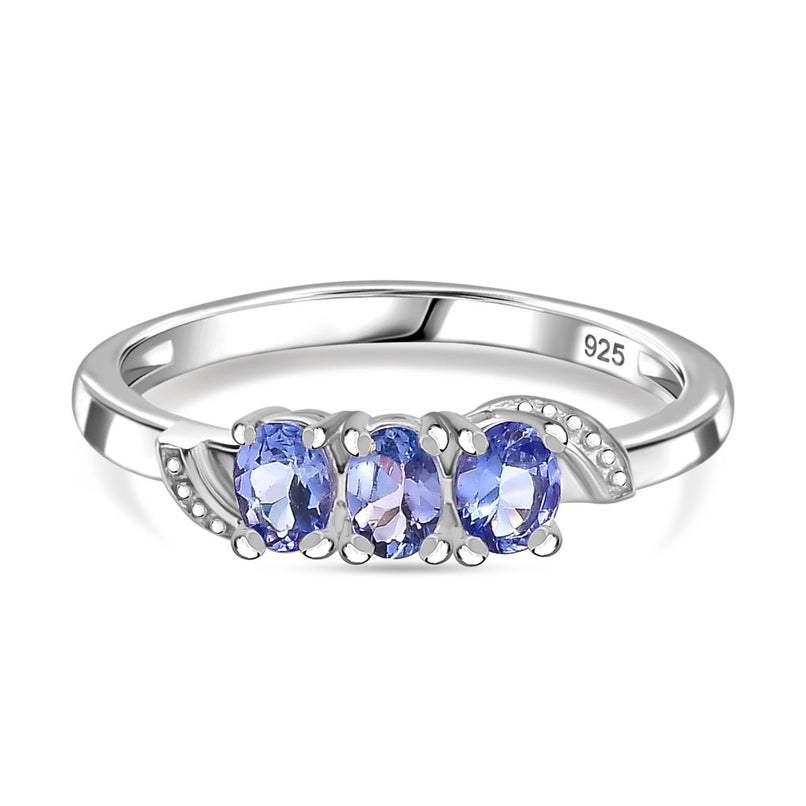 Premium Tanzanite Trilogy Ring in Platinum Overlay Sterling Silver_7830014