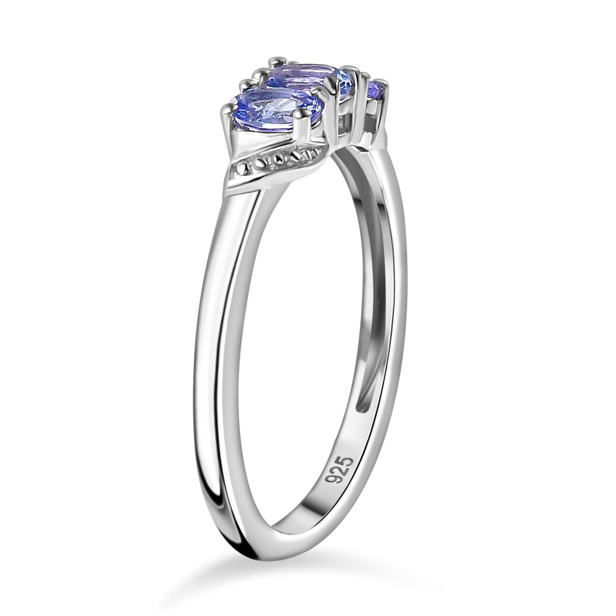 Premium Tanzanite Trilogy Ring in Platinum Overlay Sterling Silver V32642571 4
