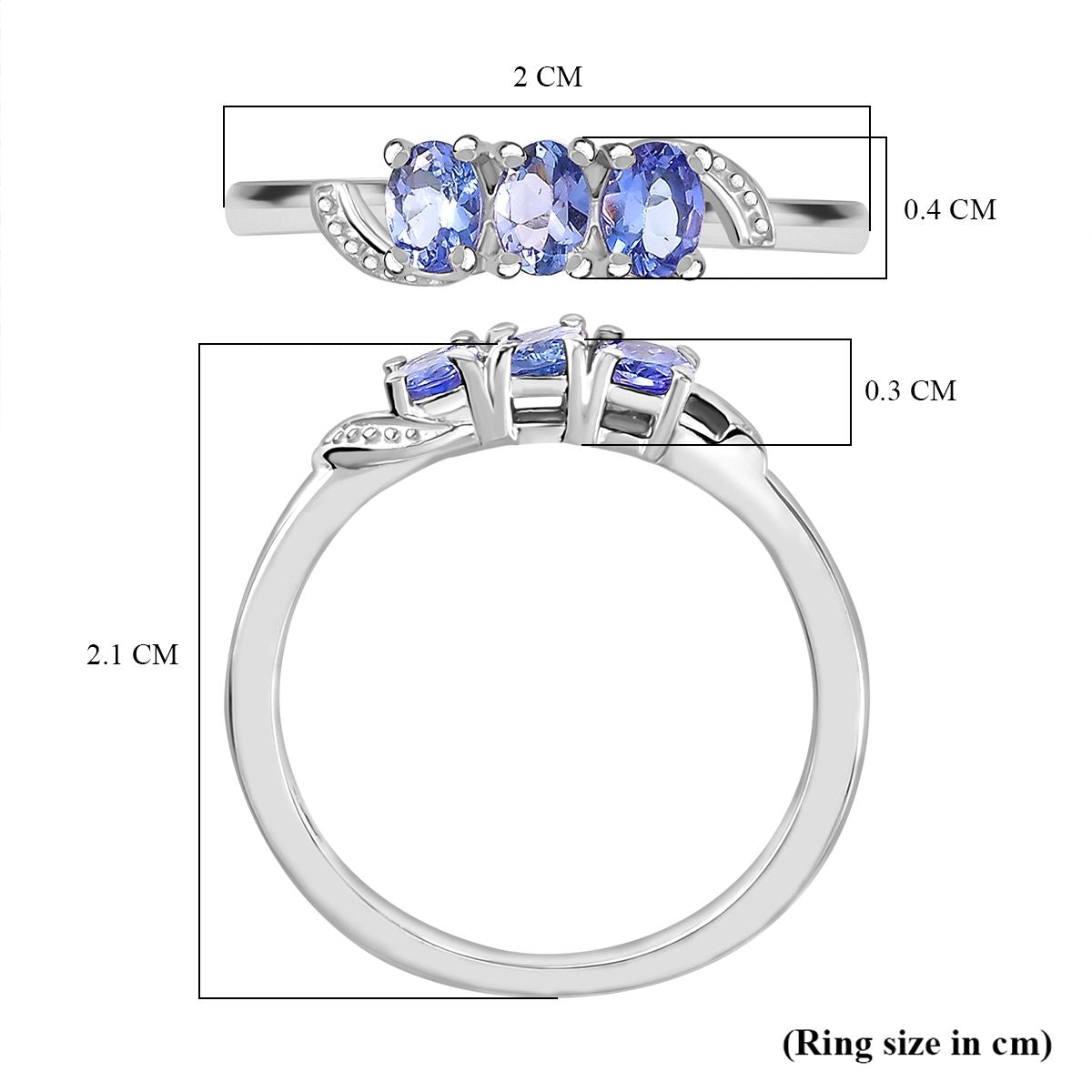 Premium Tanzanite Trilogy Ring in Platinum Overlay Sterling Silver V32642571 6