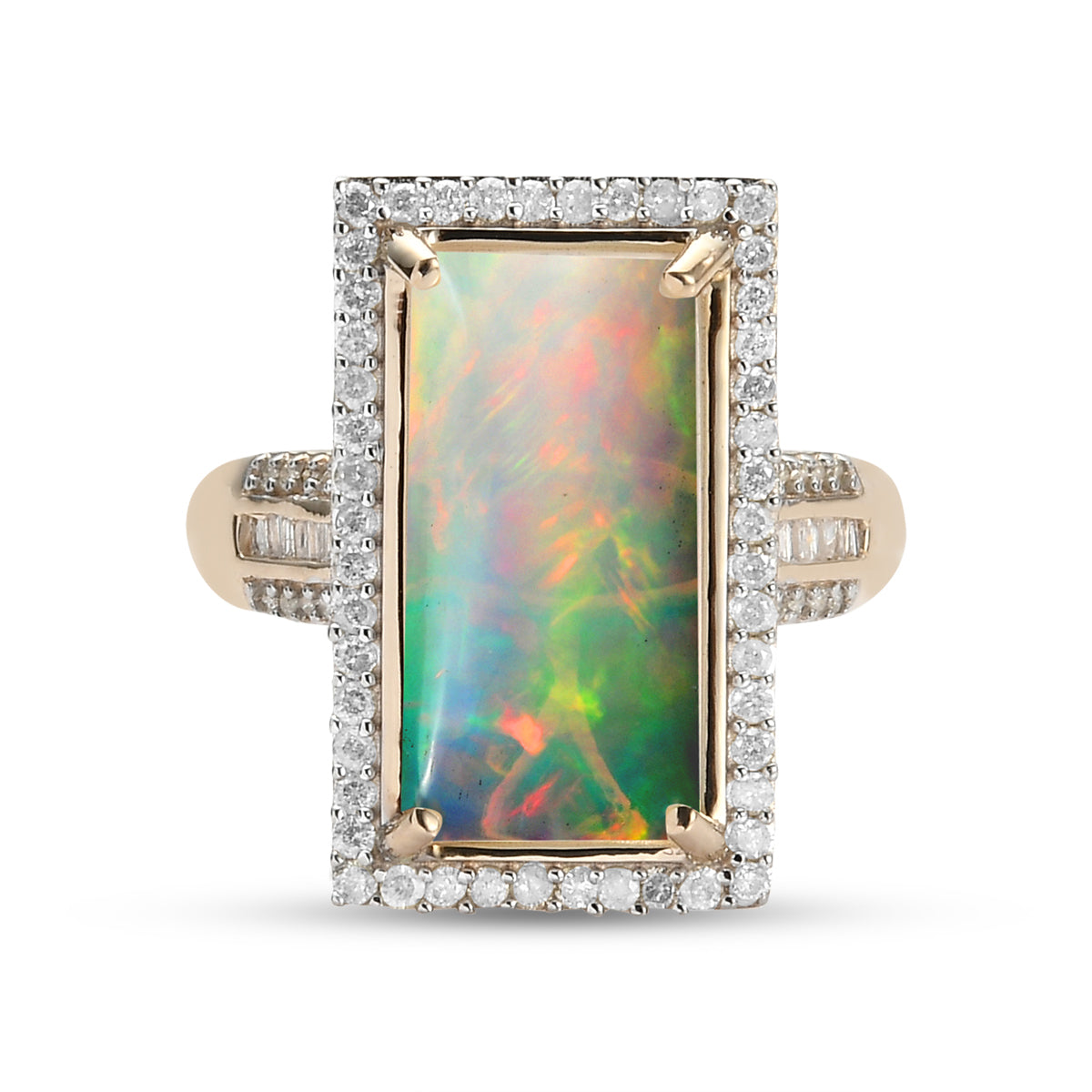 9K Yellow Gold AAA Ethiopian Opal,White Diamond Ring 4.25 Ct 3.4 Gms 7830646 0