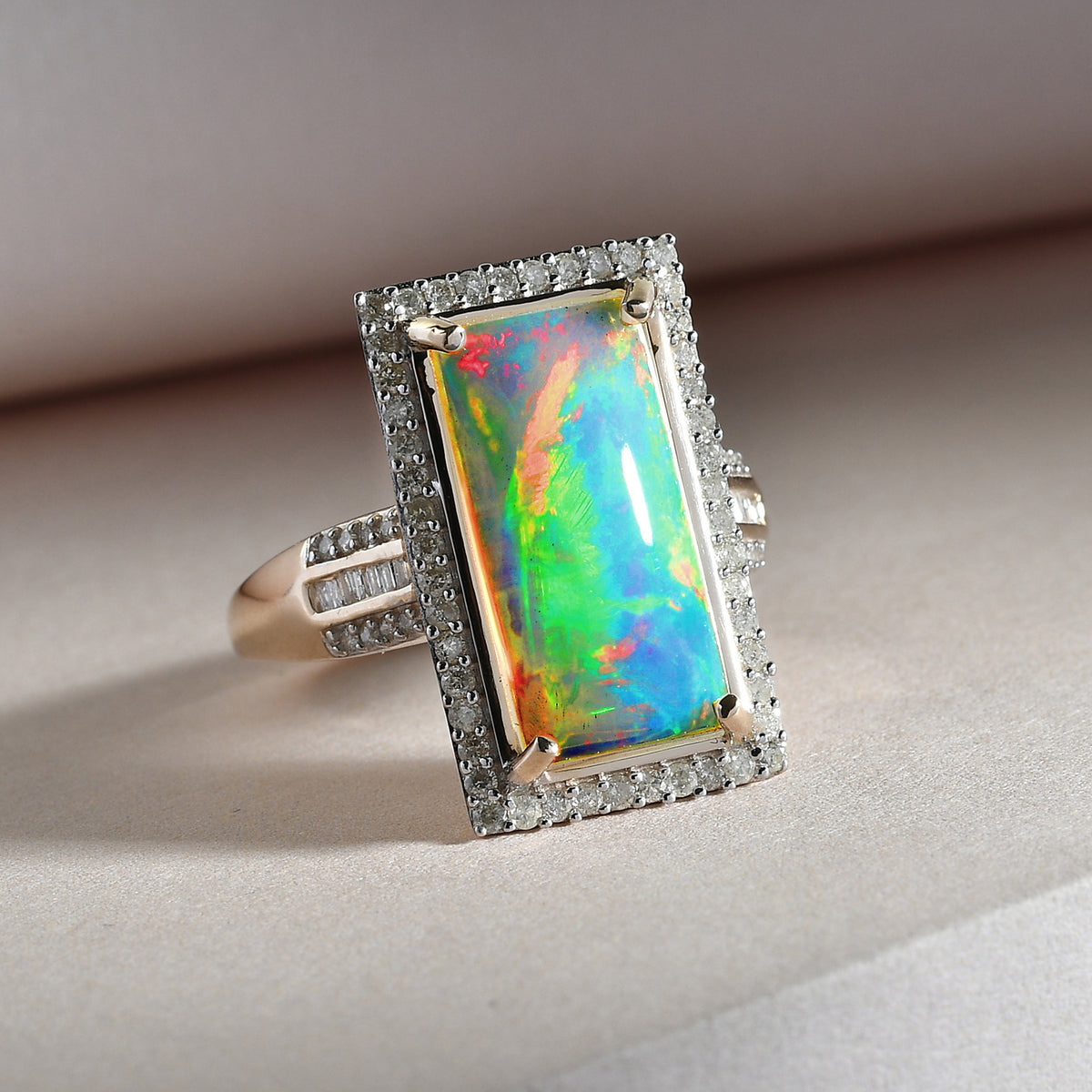 9K Yellow Gold AAA Ethiopian Opal,White Diamond Ring 4.25 Ct 3.4 Gms 7830646 2
