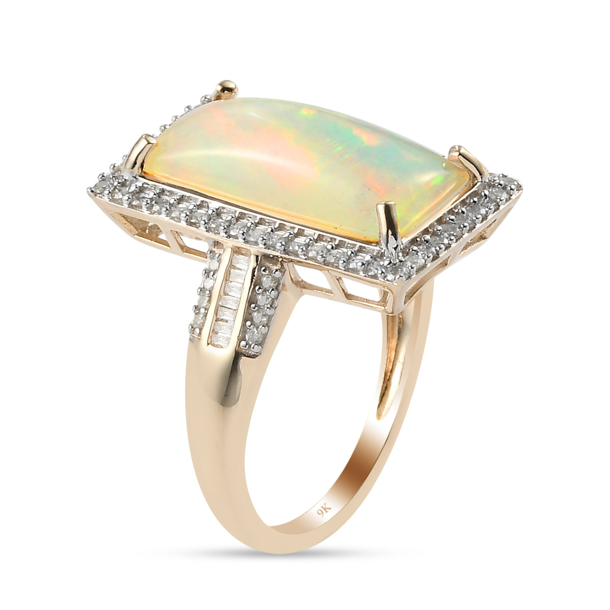 9K Yellow Gold AAA Ethiopian Opal,White Diamond Ring 4.25 Ct 3.4 Gms 7830646 4