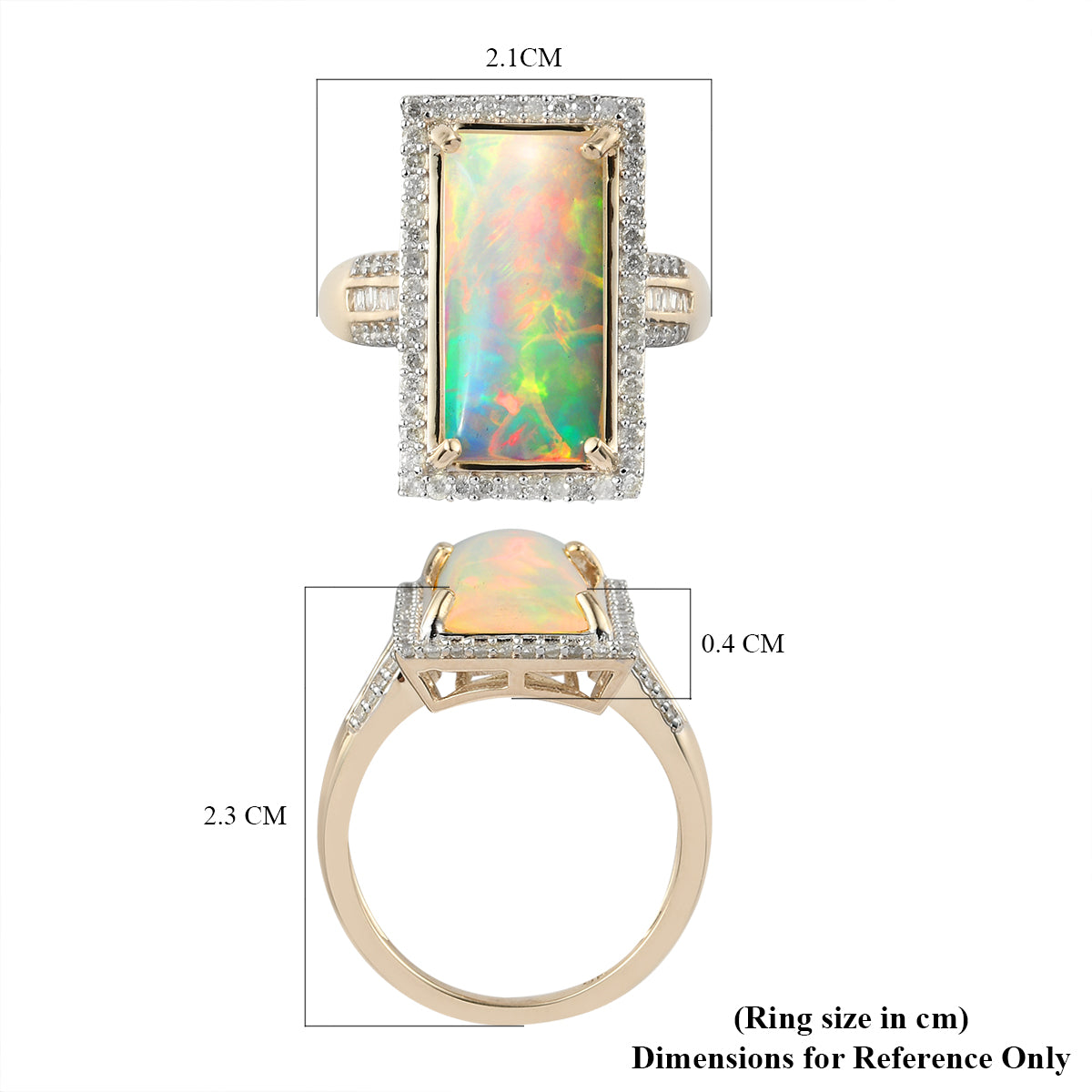 9K Yellow Gold AAA Ethiopian Opal,White Diamond Ring 4.25 Ct 3.4 Gms 7830646 6