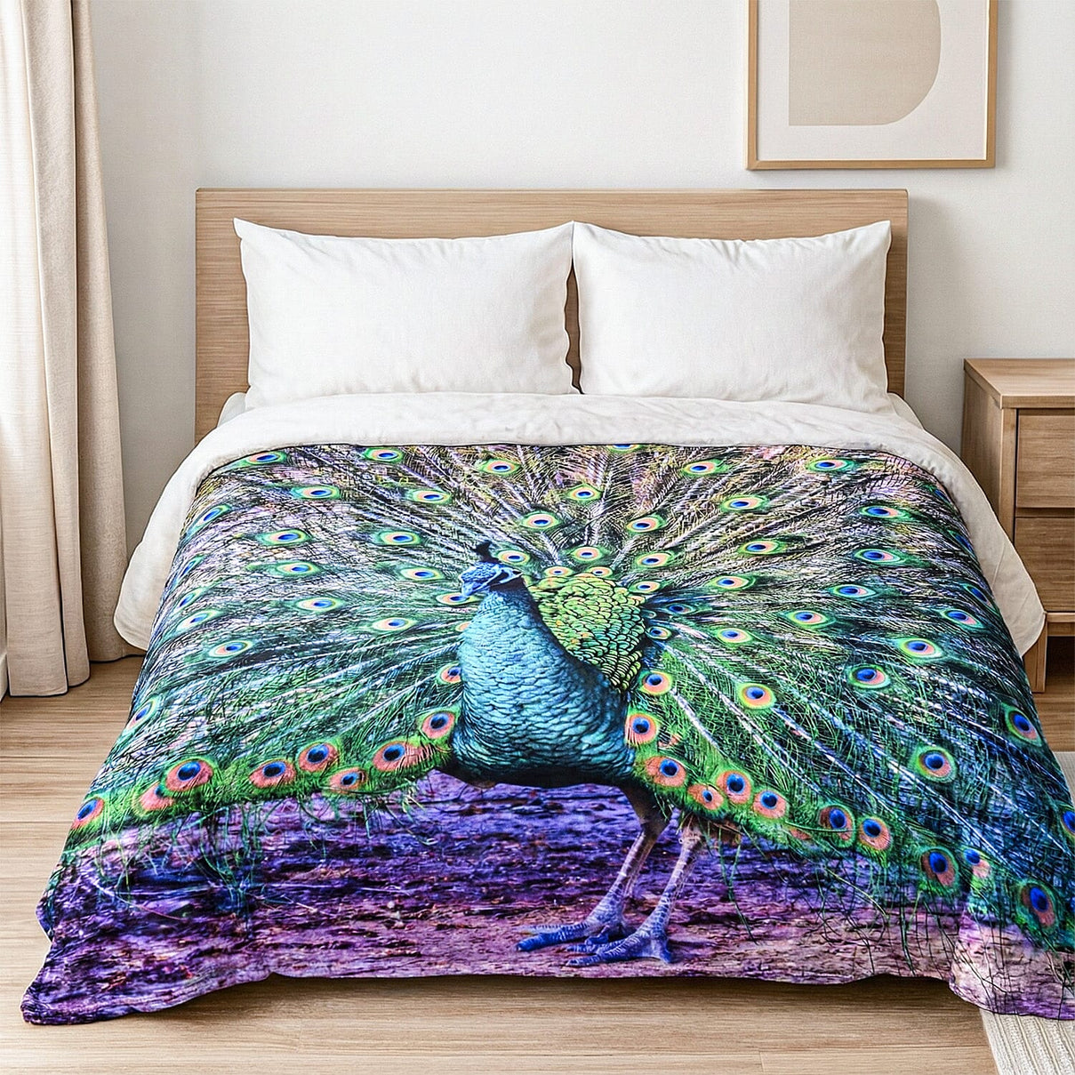 Digital Printed Flannel Blanket with Peacock Pattern 7831357 0