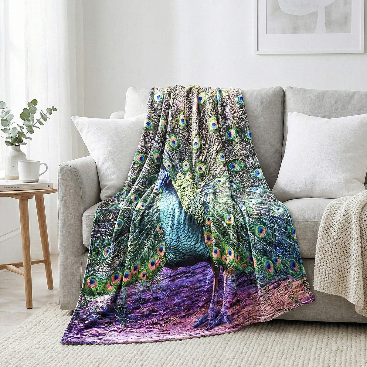 Digital Printed Flannel Blanket with Peacock Pattern 7831357 2