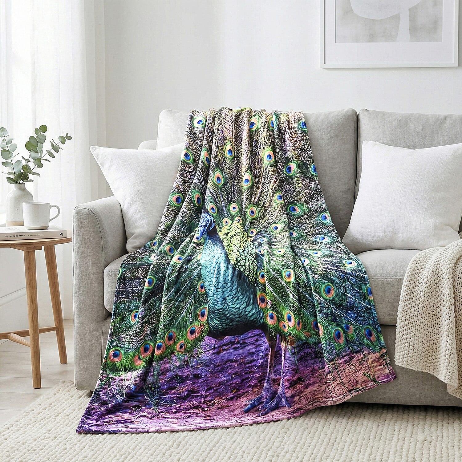 Digital Printed Flannel Blanket with Peacock Pattern 7831357 2