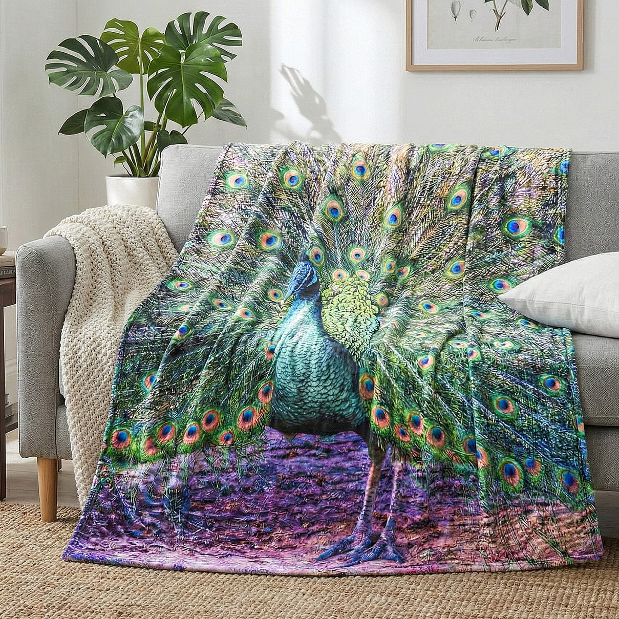 Digital Printed Flannel Blanket with Peacock Pattern 7831357 3