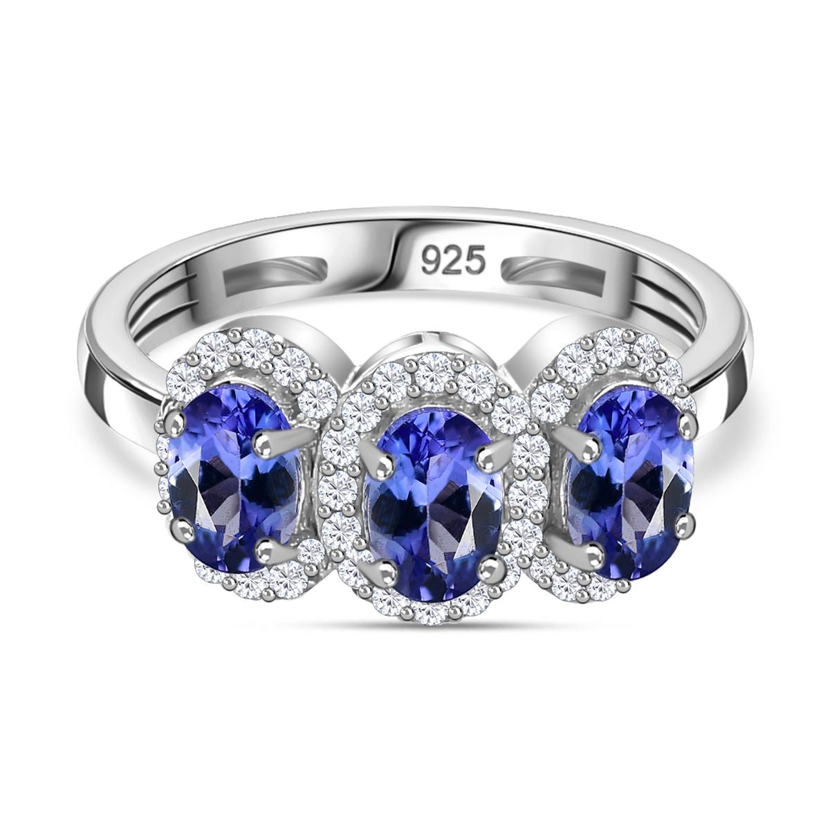 Tanzanite Ring with and Natural Zircon Halo in Rhodium Overlay Sterling Silver V32524170 0