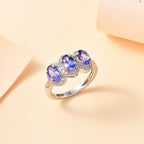D'Joy AAA Tanzanite & Natural Zircon Trilogy Halo Ring in Rhodium Overlay Sterling Silver 1.83 Ct._7832039_1