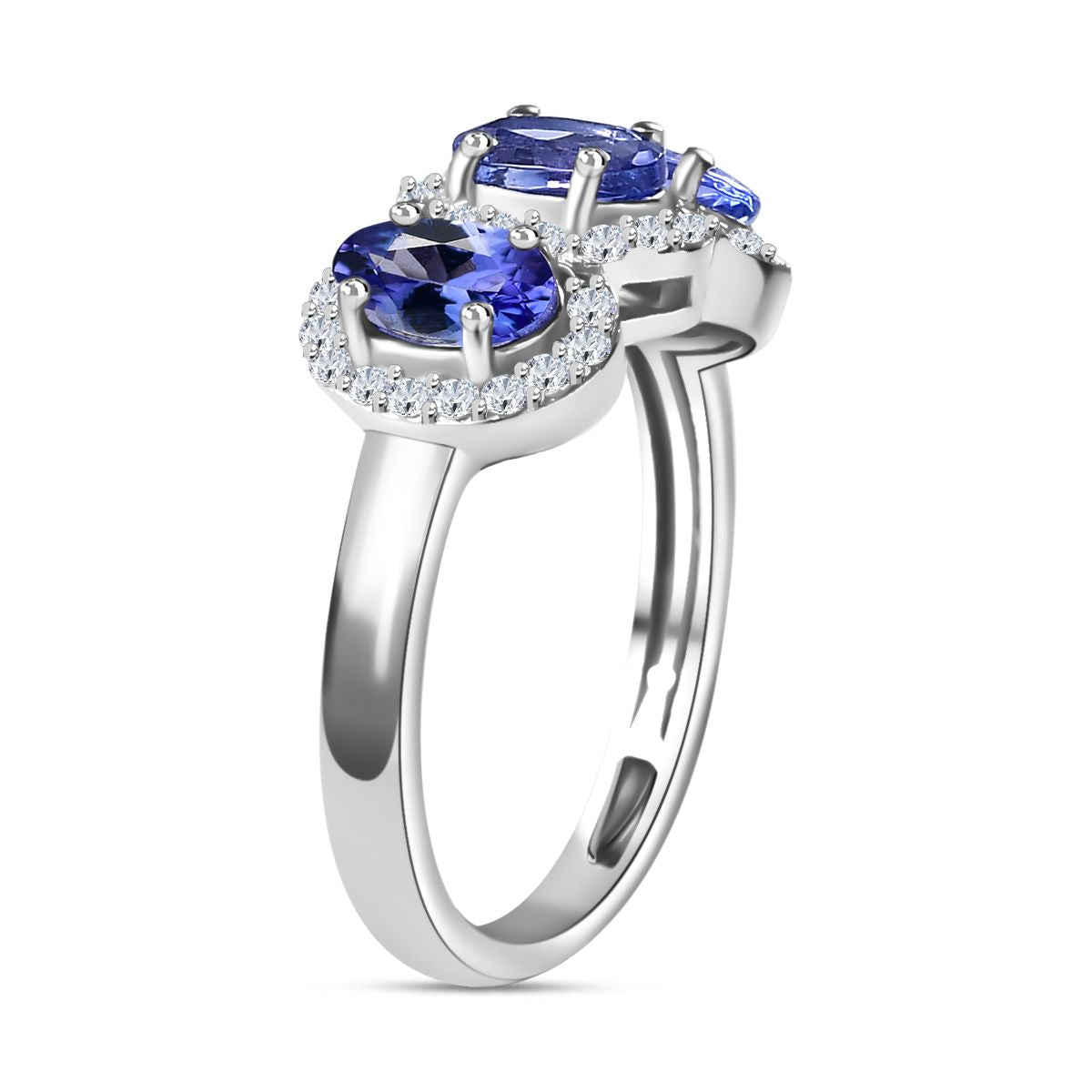 Tanzanite Ring with and Natural Zircon Halo in Rhodium Overlay Sterling Silver V32524170 4