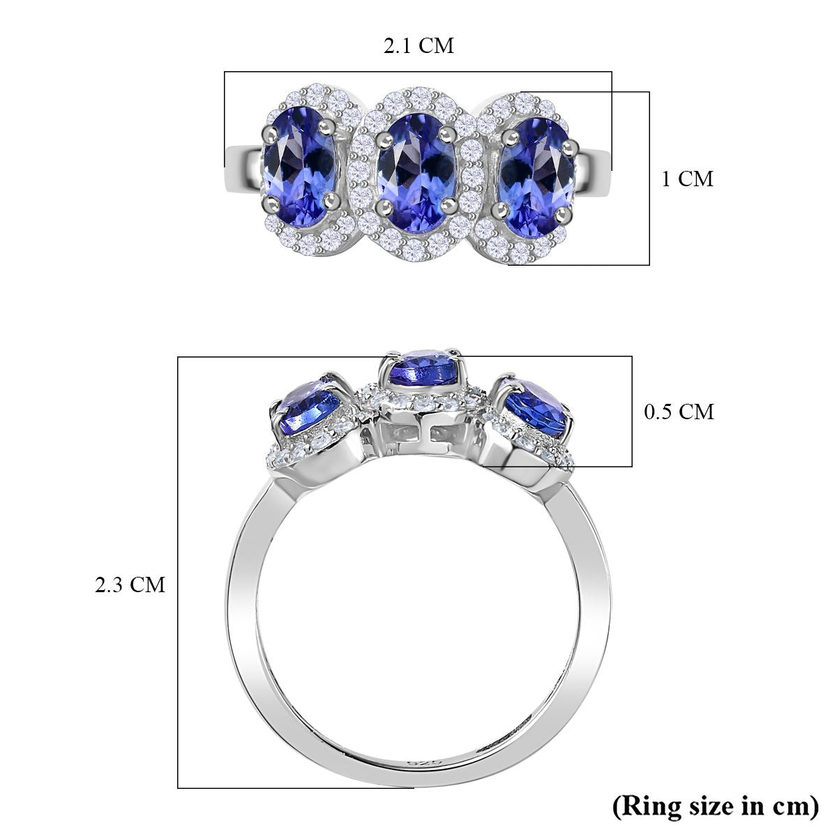 Tanzanite Ring with and Natural Zircon Halo in Rhodium Overlay Sterling Silver V32524170 6