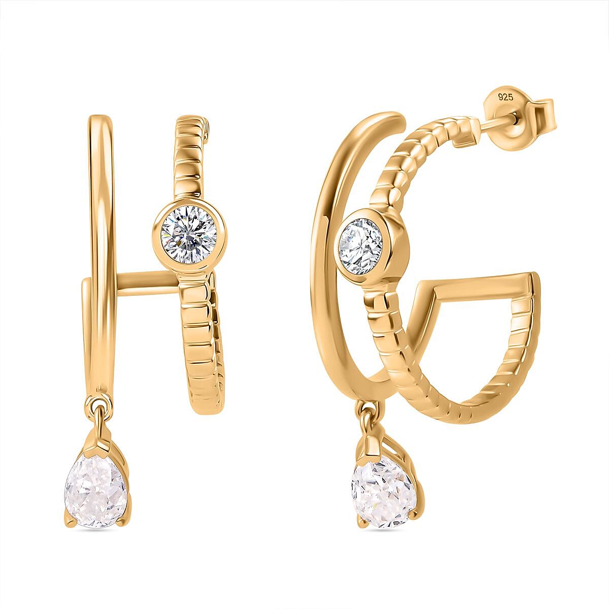 Moissanite Half Hoop Earring in 18K Yellow Gold Vermeil Plated Sterling Silver 7833351 0