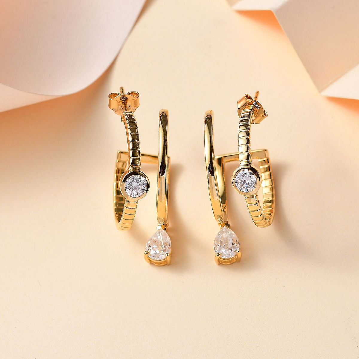 Moissanite Half Hoop Earring in 18K Yellow Gold Vermeil Plated Sterling Silver 7833351 2