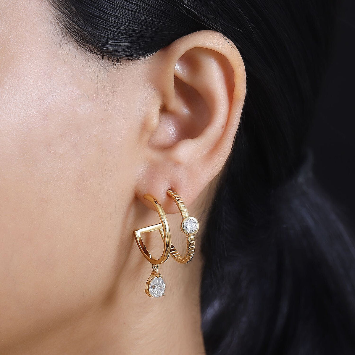 Moissanite Half Hoop Earring in 18K Yellow Gold Vermeil Plated Sterling Silver 7833351 3