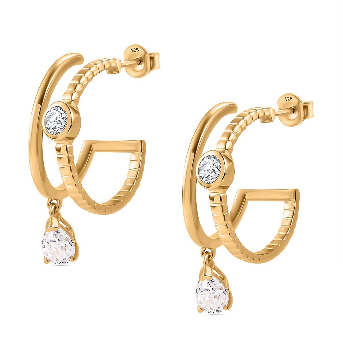 Moissanite Half Hoop Earring in 18K Yellow Gold Vermeil Plated Sterling Silver 7833351 4