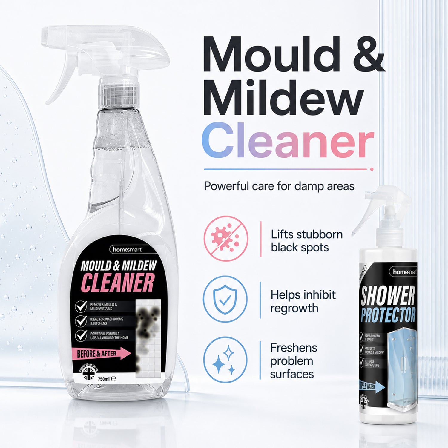 Shower Glass Protector &amp; Mould and Mildew Remover Cleaning Set 7834291 1
