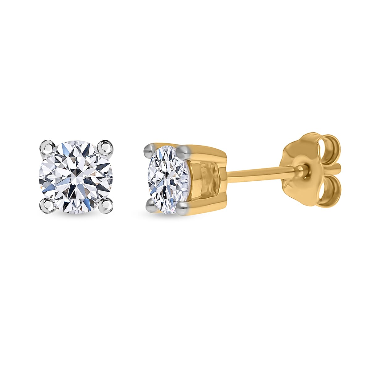 LUXURIANT 0.5 Ct. Lab Grown Diamond Solitaire Stud Earrings in 9K Gold, SGL Certified V32622979 0
