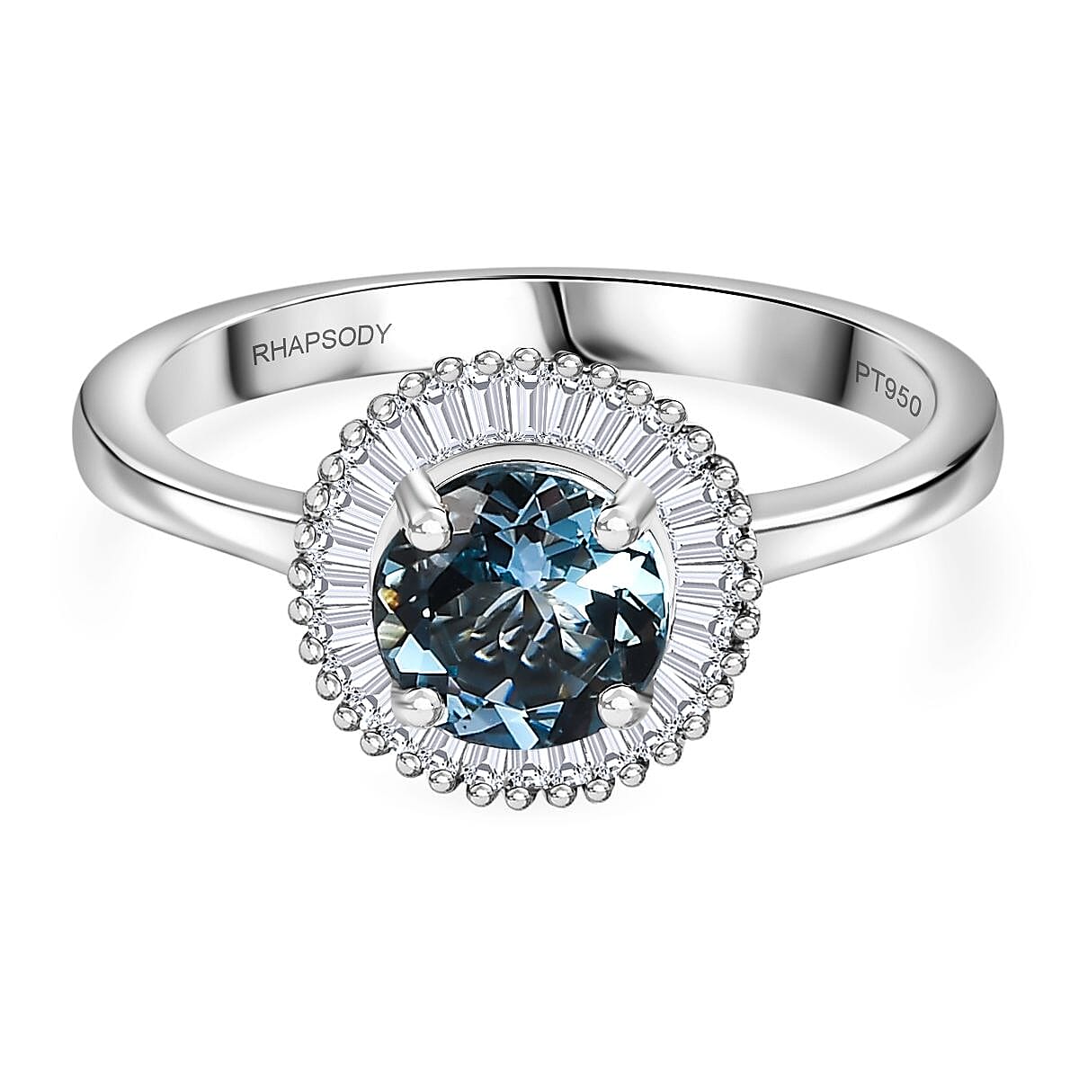 RHAPSODY 950 Platinum AAAA Santamaria Aquamarine, White Diamond VS Halo Ring 0.927 Ct. 7838941 0