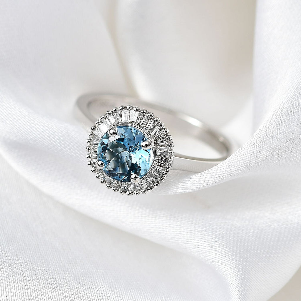Certified & Appraised - RHAPSODY 950 Platinum AAAA Santa Maria Aquamarine & White Diamond (EF-VS) Ring, Platinum Wt. 5.16 Gms.