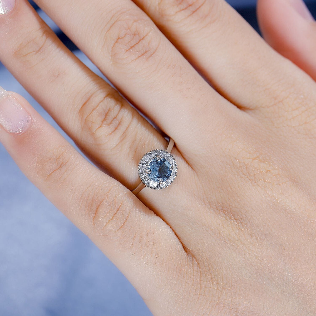RHAPSODY 950 Platinum AAAA Santamaria Aquamarine, White Diamond VS Halo Ring 0.927 Ct. 7838941 3