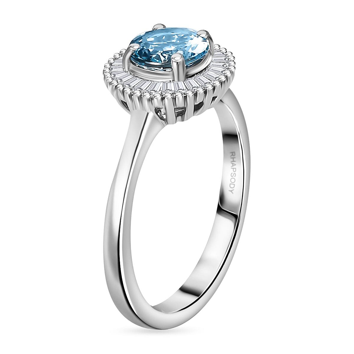 RHAPSODY 950 Platinum AAAA Santamaria Aquamarine, White Diamond VS Halo Ring 0.927 Ct. 7838941 4