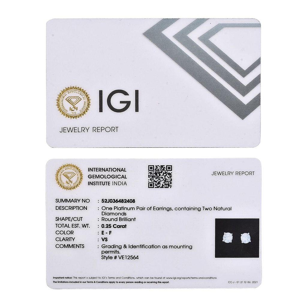 RHAPSODY 950 Platinum IGI Certified Diamond (VS-EF) Stud Earrings (With Screw Back) 0.25 Ct.