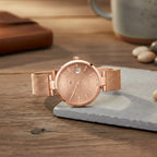 GAMAGES OF LONDON Swiss Movement Pink Dial Quintessential Diamond Studded Water Resistant Watch in Rose Gold Tone_7839845_1