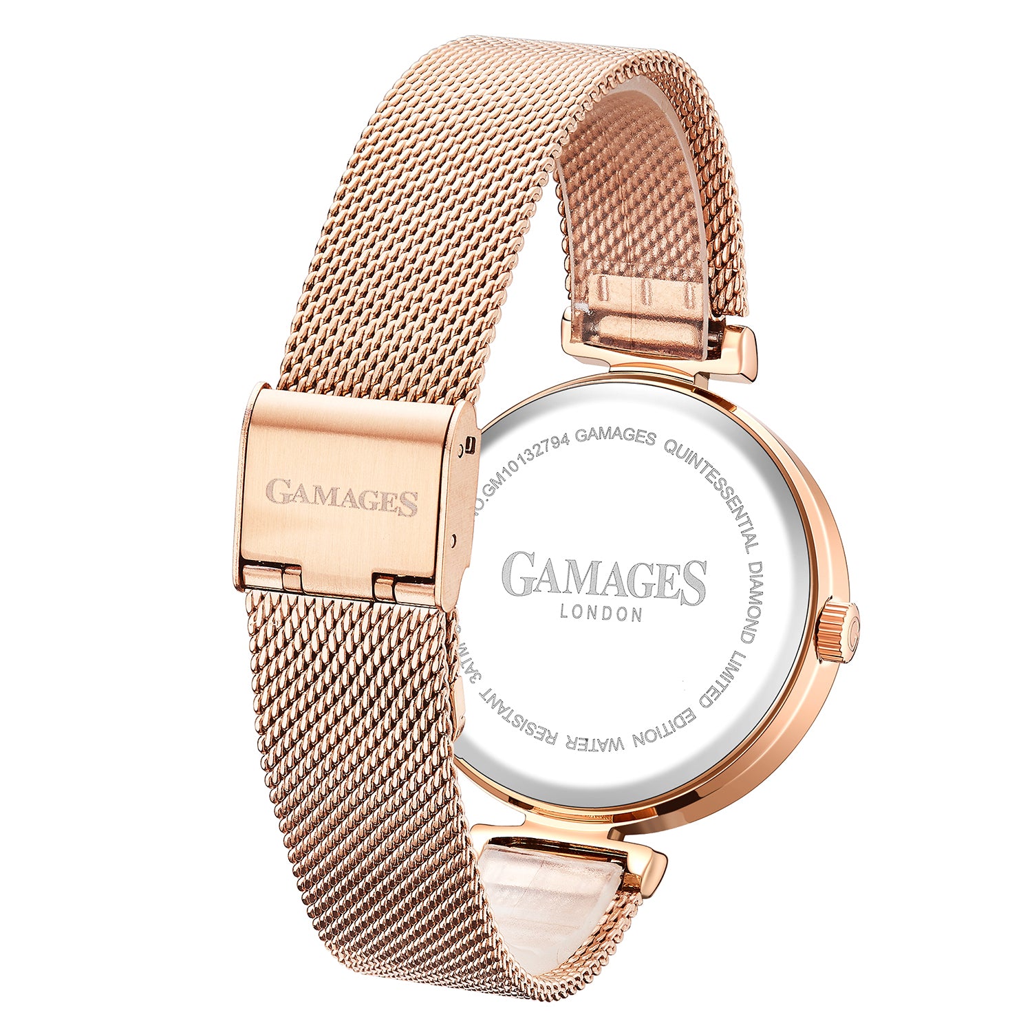 GAMAGES OF LONDON Swiss Movement Diamond Studded Watch - Rose gold V32536108 4