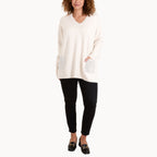 Chilli- Charm V-Neck Embellished Jumper with pockets (One Size) - Cream_7840307