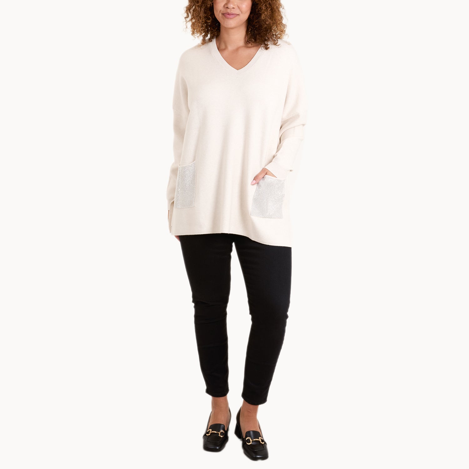 QED London Diamante Pocket Jumper V32513143 0