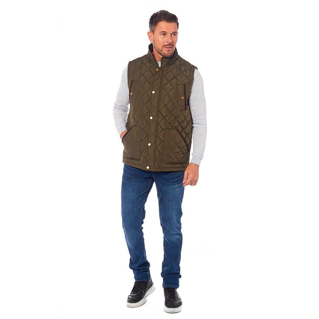 Mens Padded Gilet with Cordroy Binding On Inside Neck & Pockets (Size - XL) - Olive_7840743