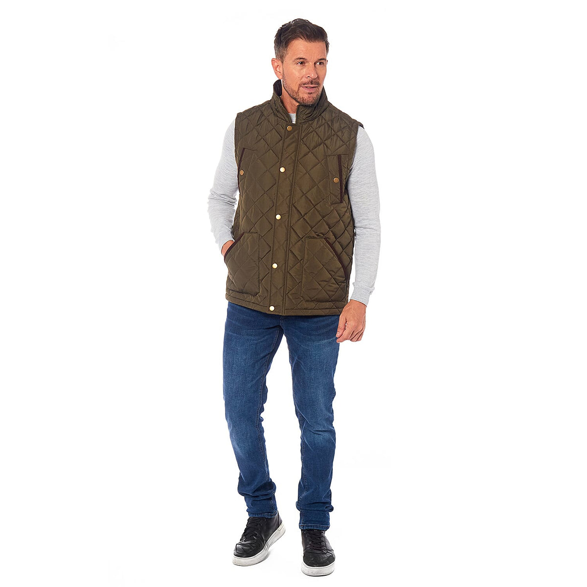 Mens Padded Gilet With Cordroy Binding On Inside Neck and Pockets V32586357 0