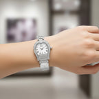 GENOA TIME V2 Seiko VJ32 with Date Japan Movement 3ATM Water Resistant White Crystal MOP Dial Watch with Silver Colour Leather & Alloy Strap_7841834_2