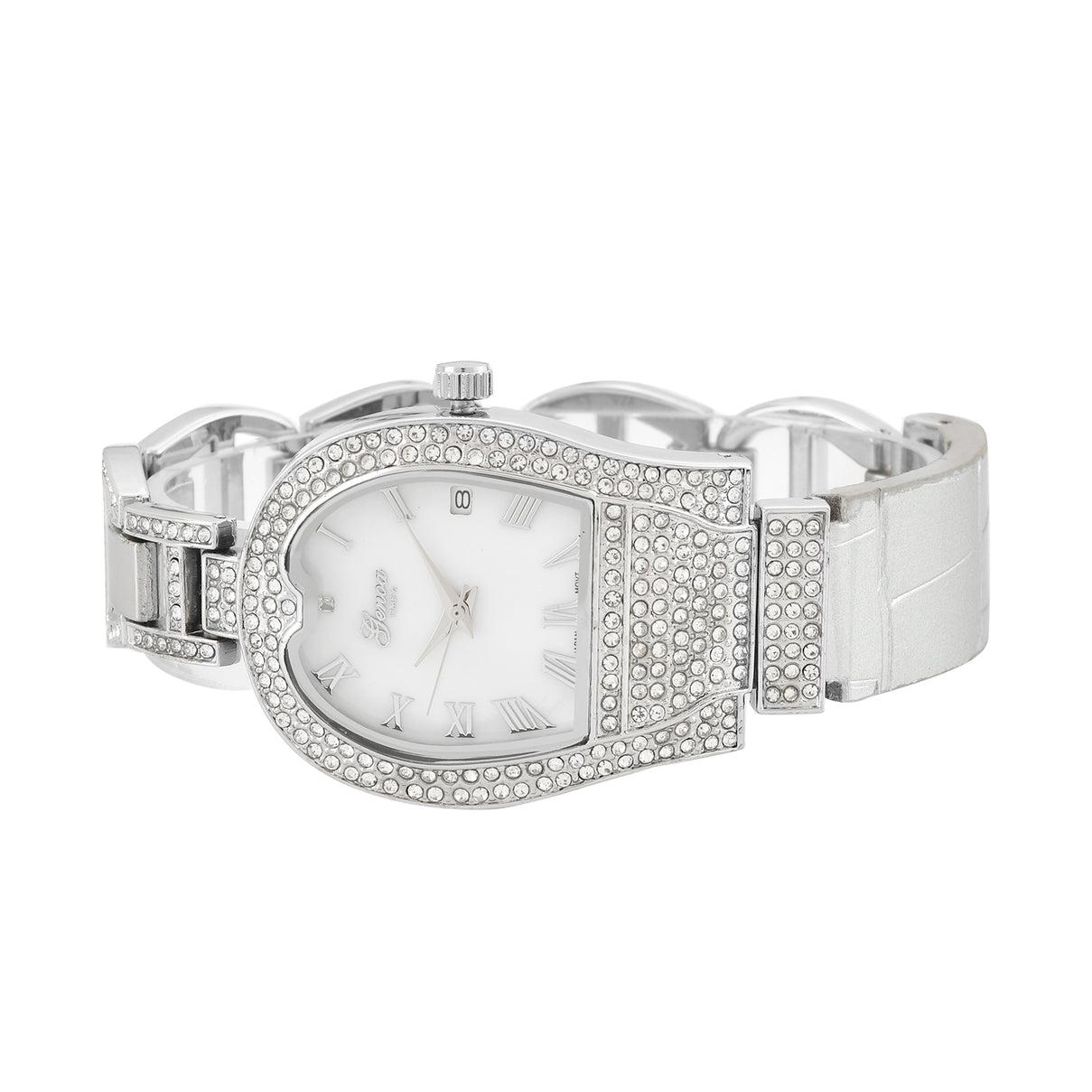 GENOA TIME V2 Seiko VJ32 with Date Japan Movement 3ATM Water Resistant White Crystal MOP Dial Watch with Silver Colour Leather &amp; Alloy Strap V32517613 4