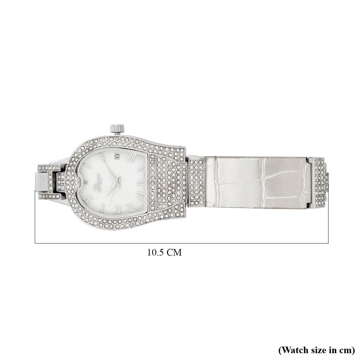 GENOA TIME V2 Seiko VJ32 with Date Japan Movement 3ATM Water Resistant White Crystal MOP Dial Watch with Silver Colour Leather &amp; Alloy Strap V32517613 6