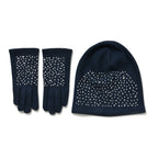 Premium Cashmere Wool Crystal Embellished Hat and Gloves - Blue_7842643