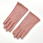 Premium Cashmere Wool Crystal Embellished Hat and Gloves - Pink_7842644_6